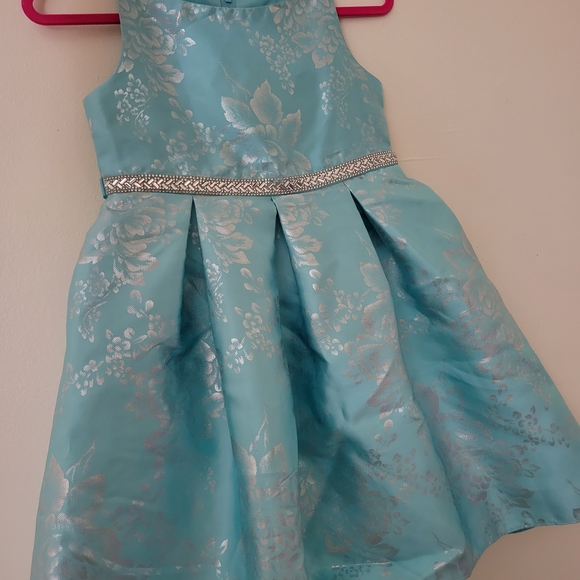 Rare Editions Teal Floral Dress with Silver Accents - Picture 1 of 1
